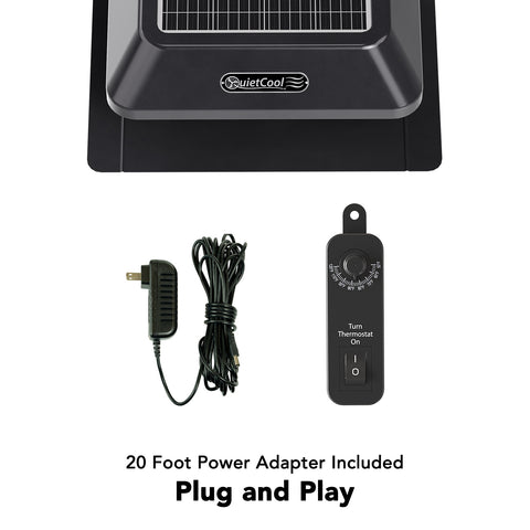 QuietCool 25 Watt Solar Roof Mount Attic Fan with AC/DC Inverter for 24/7 Runtime