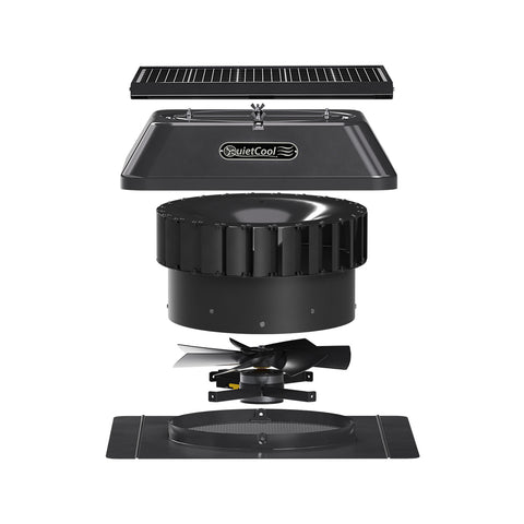 QuietCool 65 Watt Solar Roof Mount Attic Fan with AC/DC Inverter for 24/7 Runtime