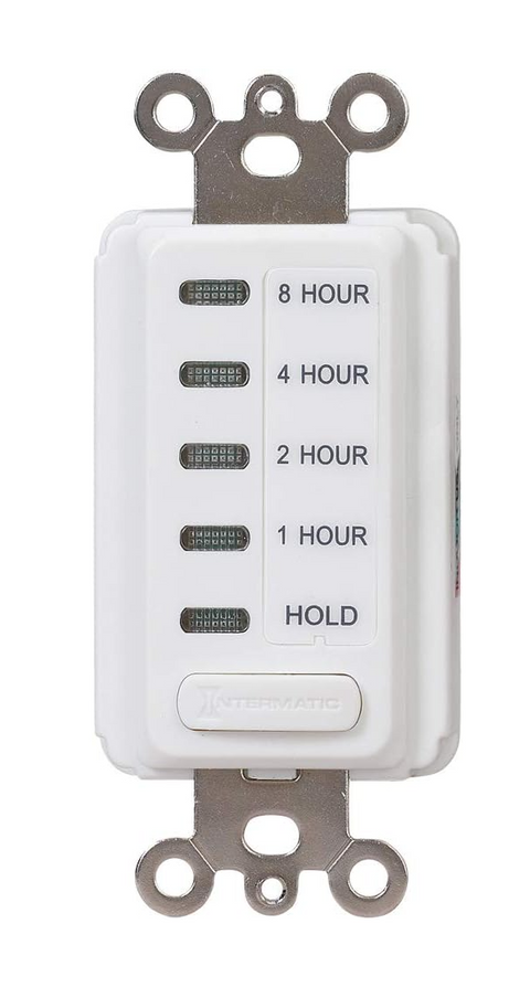 Intermatic Electronic Countdown Timer for Whole House Fans - EI220W-1-1/2/4/8 Hour with Hold Mode, SPST, 120 VAC, 60 Hz, 15 Amp, White
