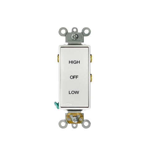 IT-35000 Leviton 5685-W 15 Amp, 120/277 Volt, Decora Plus Rocker, Double-Throw Center-OFF, High/Low/Off Markings, Maintained Contact Single-Pole AC Quiet Switch