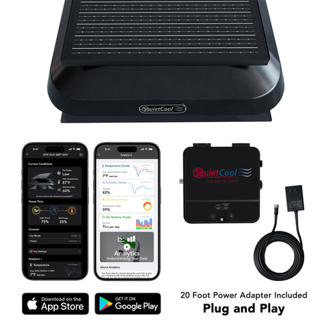 QuietCool 50 Watt Solar Smart Roof Mount Attic Fan with Smart App Control for 24/7 Runtime